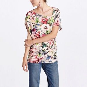 Anthropologie Deletta Quoin Floral Asymmetric Top